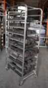 1 x Bakers Tray Rack With Various Pie Baking Trays - Stainless Steel With Castors - Recently Removed