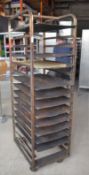 1 x Bakers 18 Tier Mobile Tray Rack With 13 Perforated Trays - Stainless Steel With Castors -
