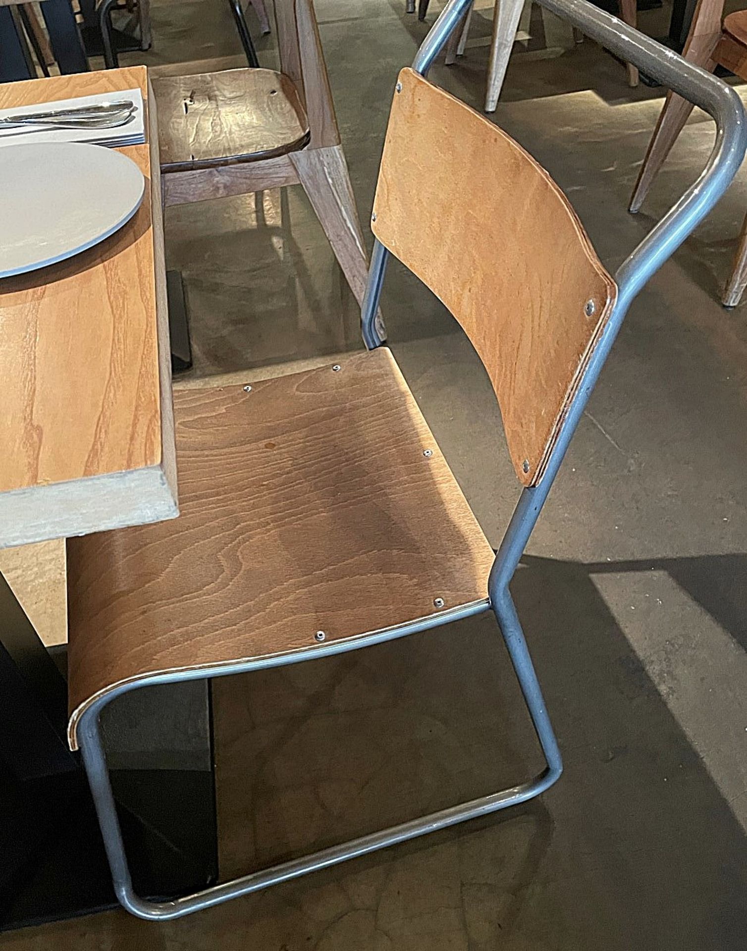 5 x Bistro Dining Chairs Featuring Curved Light Wood Back And Seats With Sturdy Metal Frames - Image 3 of 5