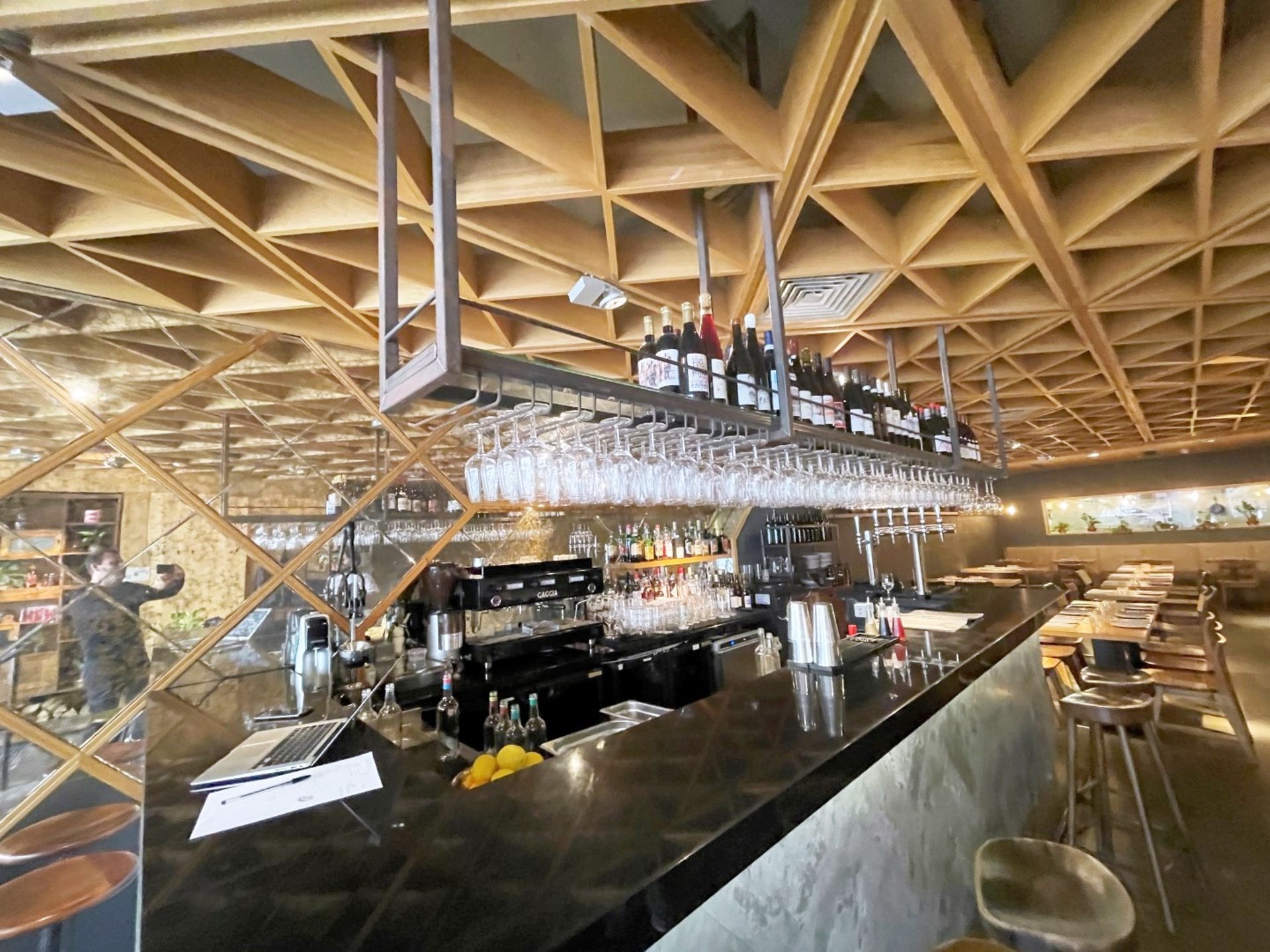 4.3 Metre Long Restaurant Bar With Black Granite Counter Top, Stainless Steel Back-Bar + Glass Rack - Image 8 of 26