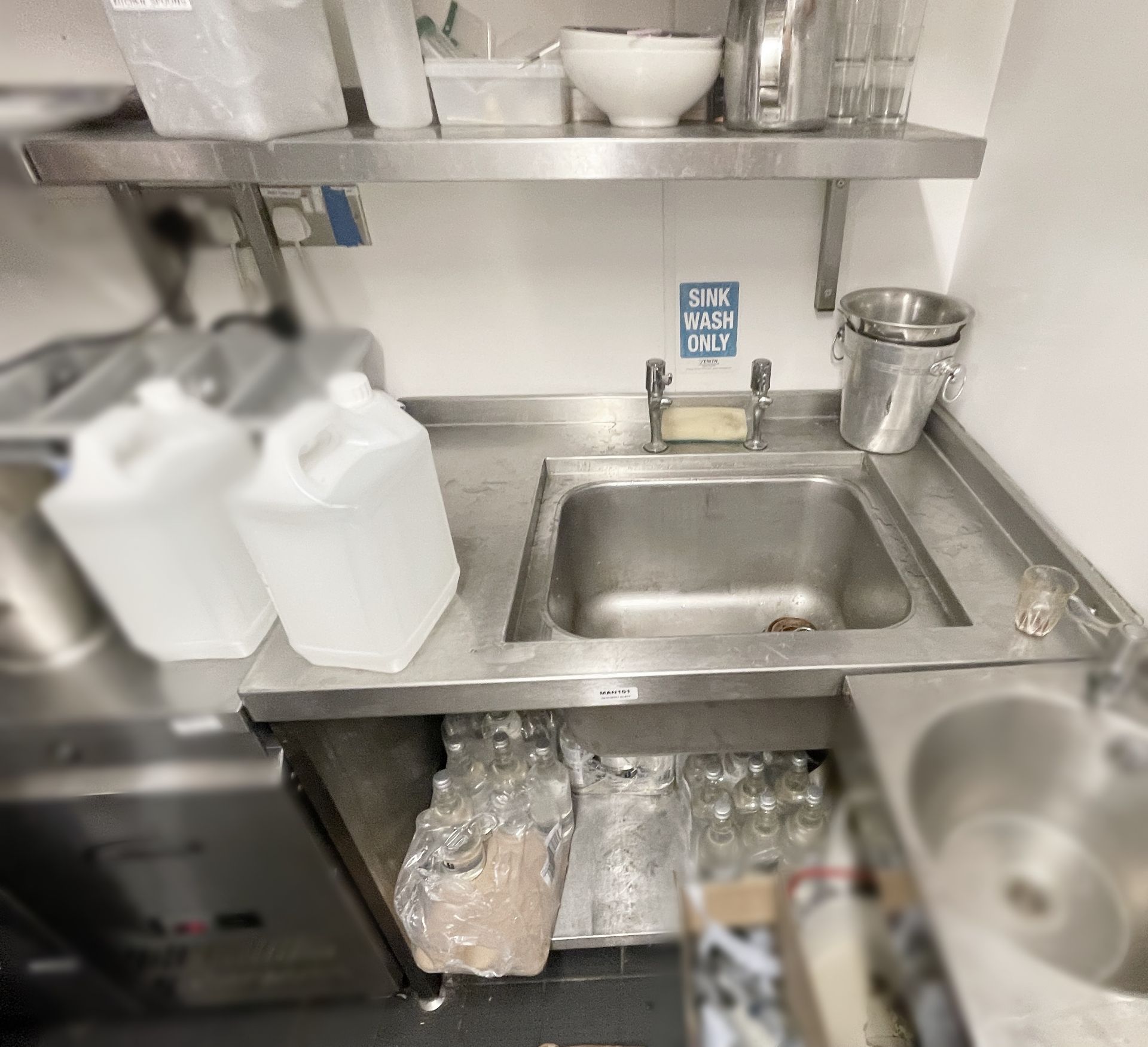 1 x Commercial Stainless Steel Sink Unit With Under-shelf And Wall Shelf Mounted Above