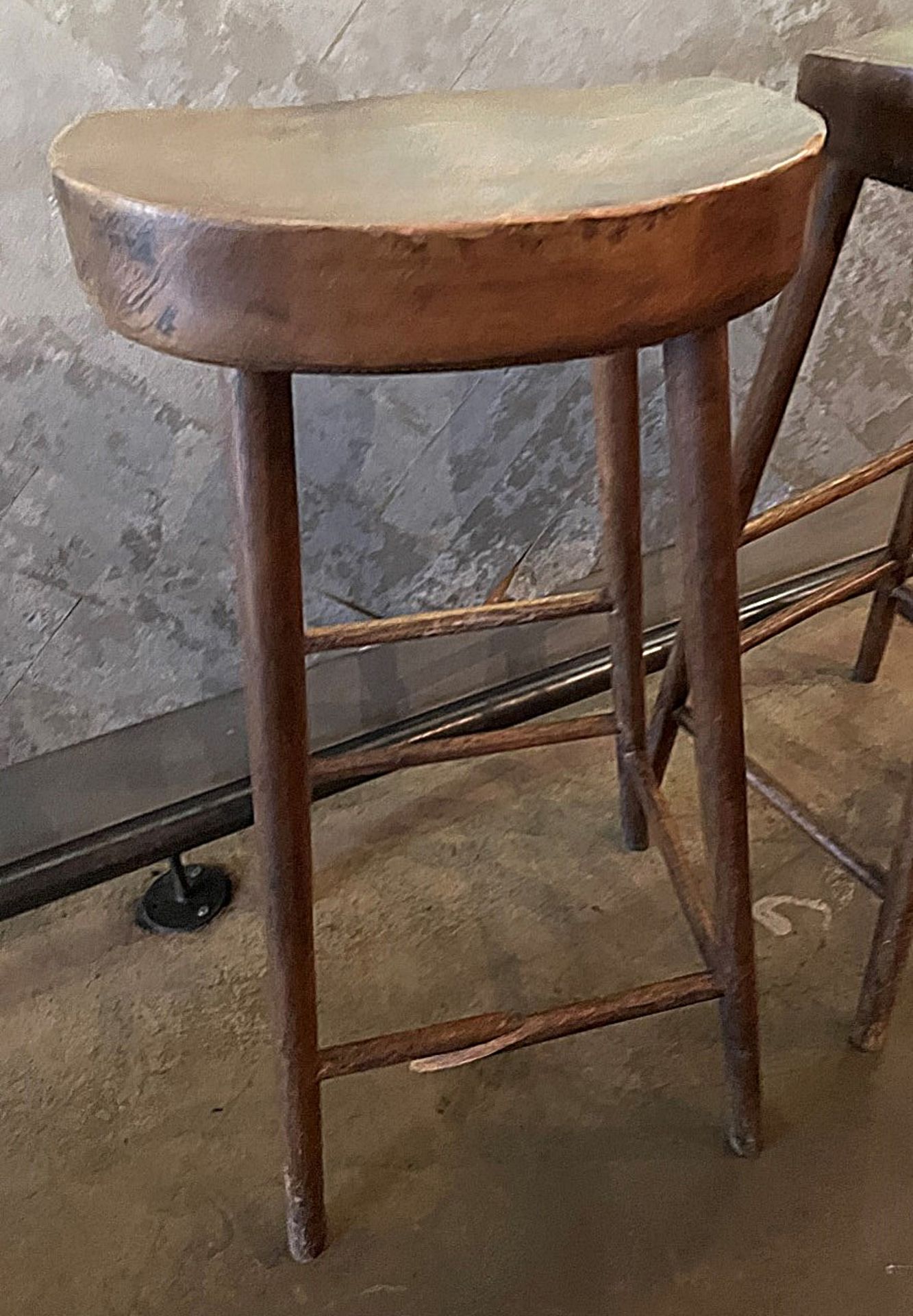 4 x Rustic-style Solid Wooden Bistro Bar Stools With Carved Seats - Ref: MAN100 - CL677 - - Image 2 of 4