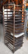 1 x Bakers 16 Tier Mobile Tray Rack With 14 Perforated Trays - Stainless Steel With Castors -