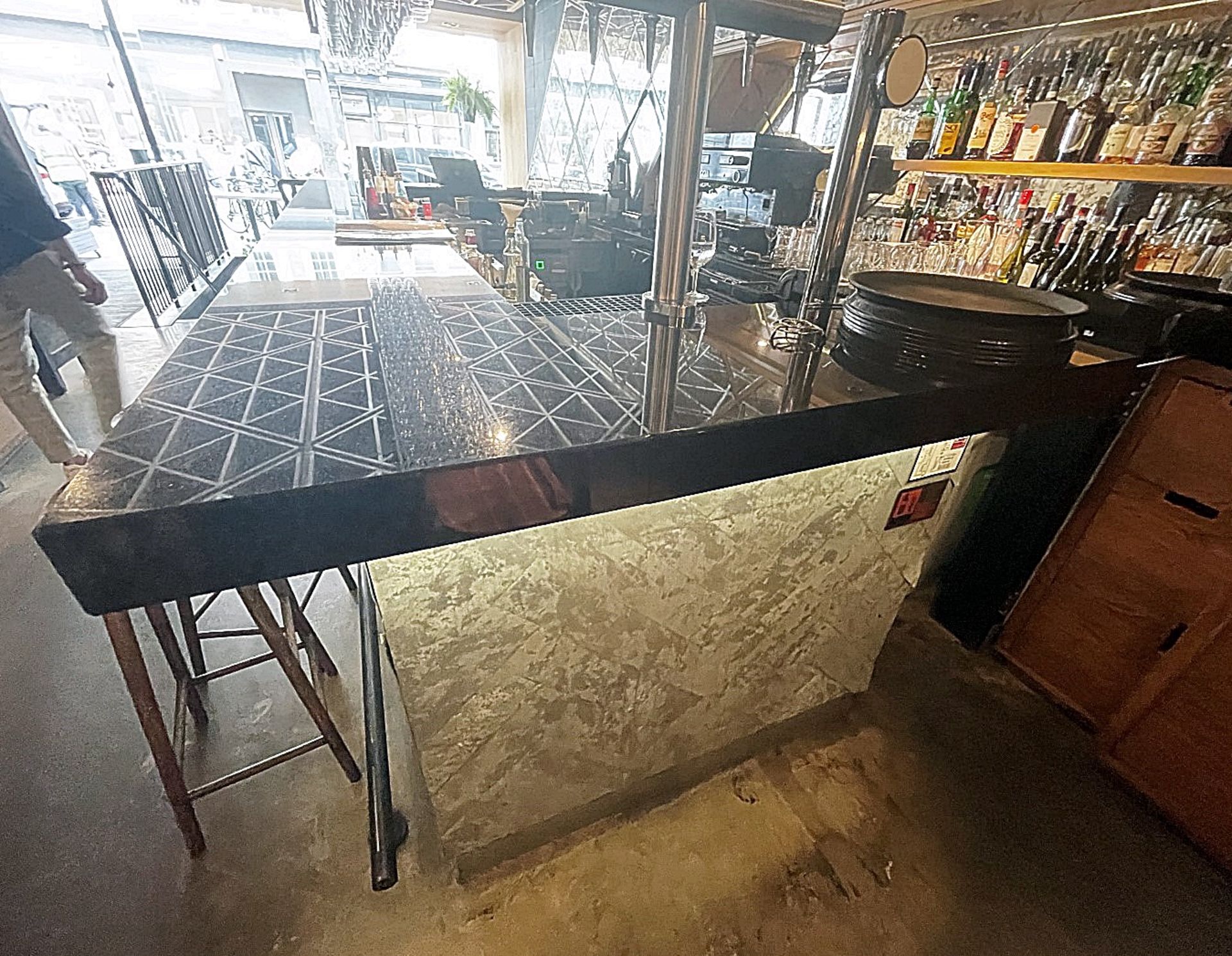4.3 Metre Long Restaurant Bar With Black Granite Counter Top, Stainless Steel Back-Bar + Glass Rack - Image 16 of 26