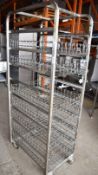 1 x Bakers 11 Tier Mobile Tray Rack With 7 Removable Wire Baskets - Stainless Steel With Castors -
