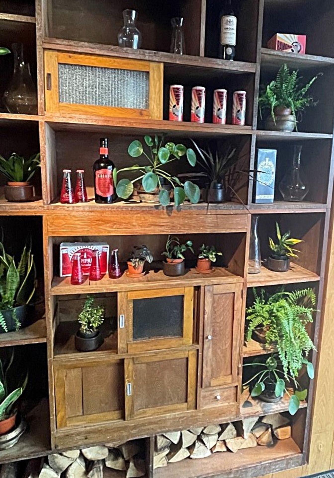 1 x Large Wooden Wall Unit / Bookcase Featuring Quirky Sliding Door Storage In The Middle - - Image 2 of 2