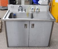 1 x Stainless Steel  Wash Station With Large Sink Bowl, Drainer, Upstand, Mixer Tap, Soap