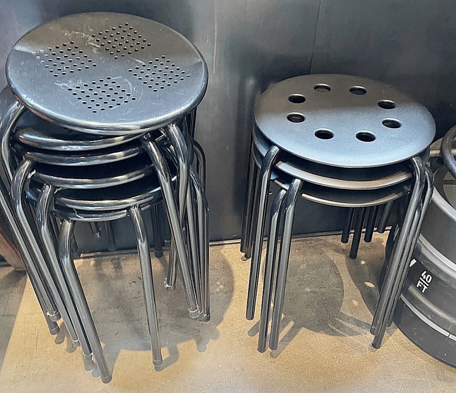 12 x Assorted Outdoor Round Metal Bistro Stools - Designs And Finishes - CL677 - Location: London