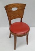 24 x Contemporary Restaurant Dining Chairs With Dark Wood Finish and Red Leather Seat Pads -