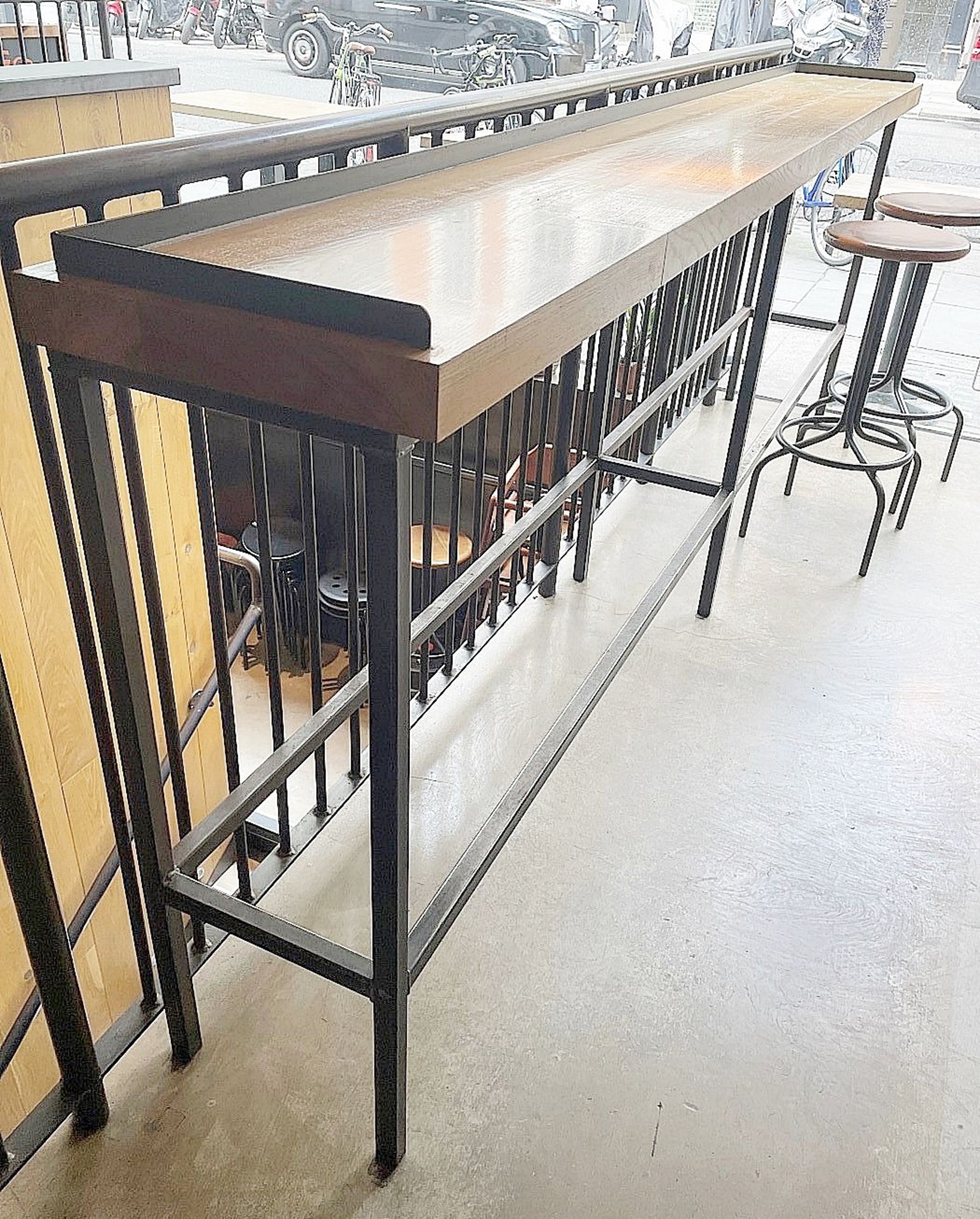 1 x 3-Metre Long Diner / Breakfast Bar Featuring A Solid Wood Top And Solid Metal Frame