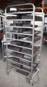 1 x Bakers 11 Tier Mobile Tray Rack With Various Bread Baking Trays - Stainless Steel With Castors -