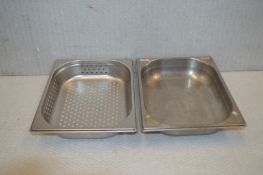 10 x Stainless Steel Gastronorm Trays - Dimensions: L33 x W26.5 cm - Includes Perforated and None