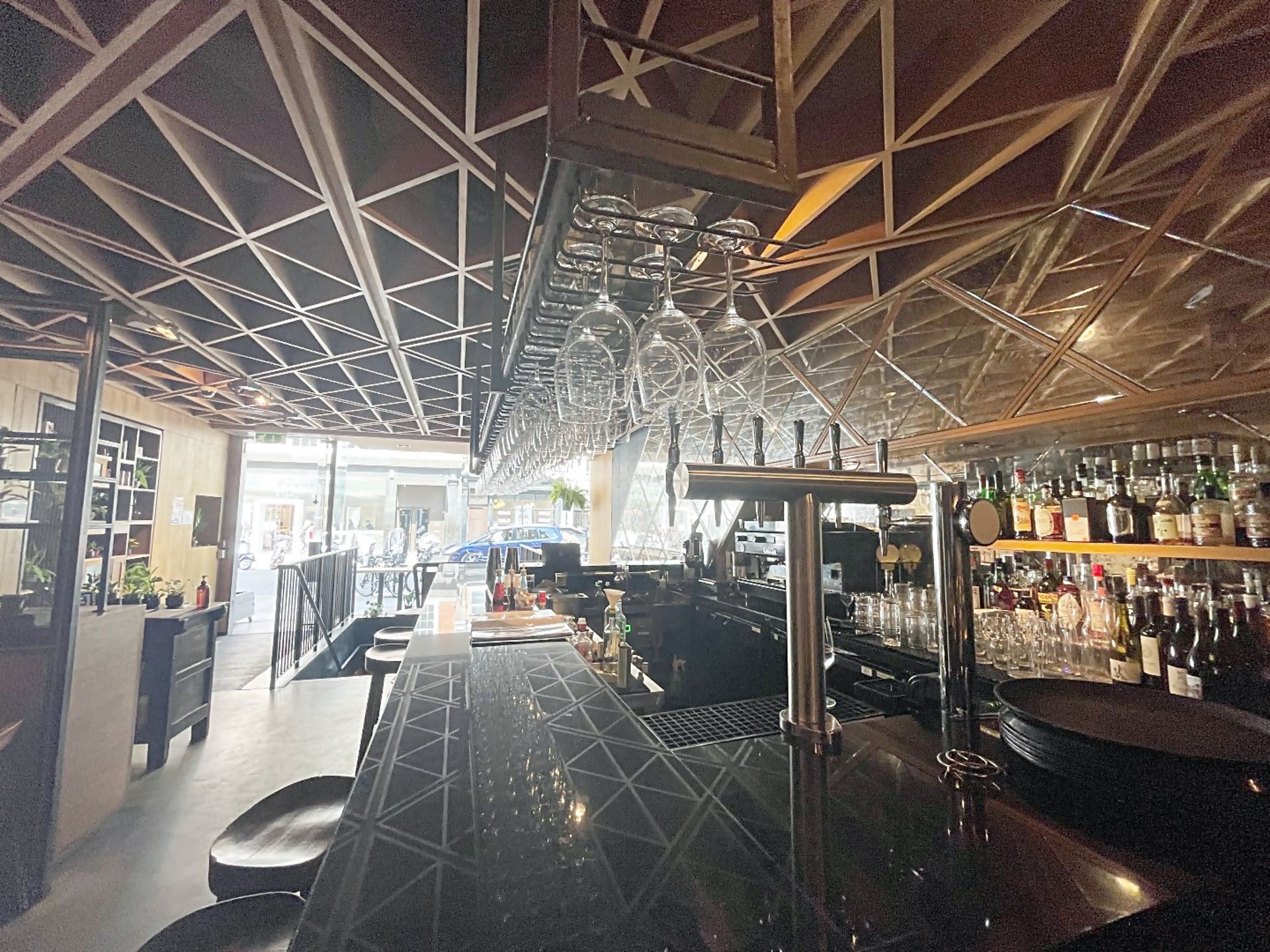 4.3 Metre Long Restaurant Bar With Black Granite Counter Top, Stainless Steel Back-Bar + Glass Rack - Image 25 of 26
