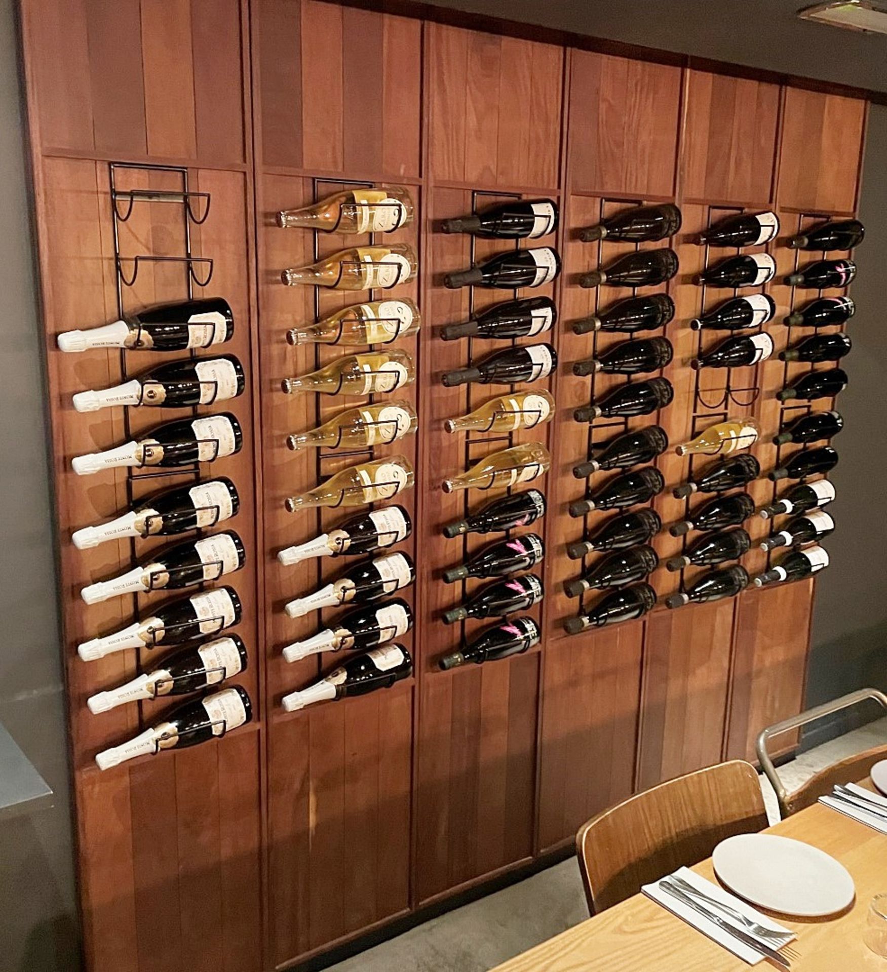 6 x Wooden Wall Panels With Wine Racks Boasting A Combined Capacity Of 60 x Bottles