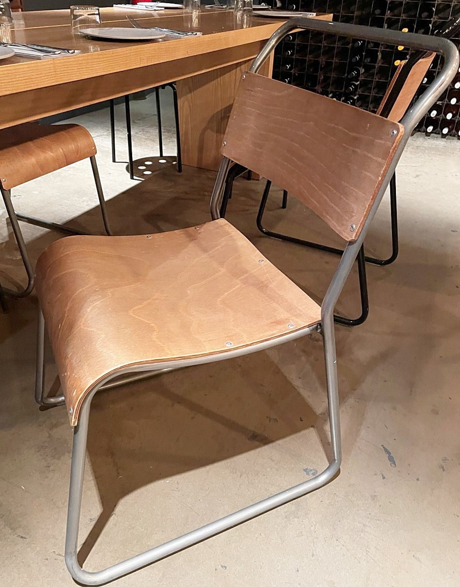 5 x Bistro Dining Chairs Featuring Curved Light Wood Back And Seats With Sturdy Metal Frames