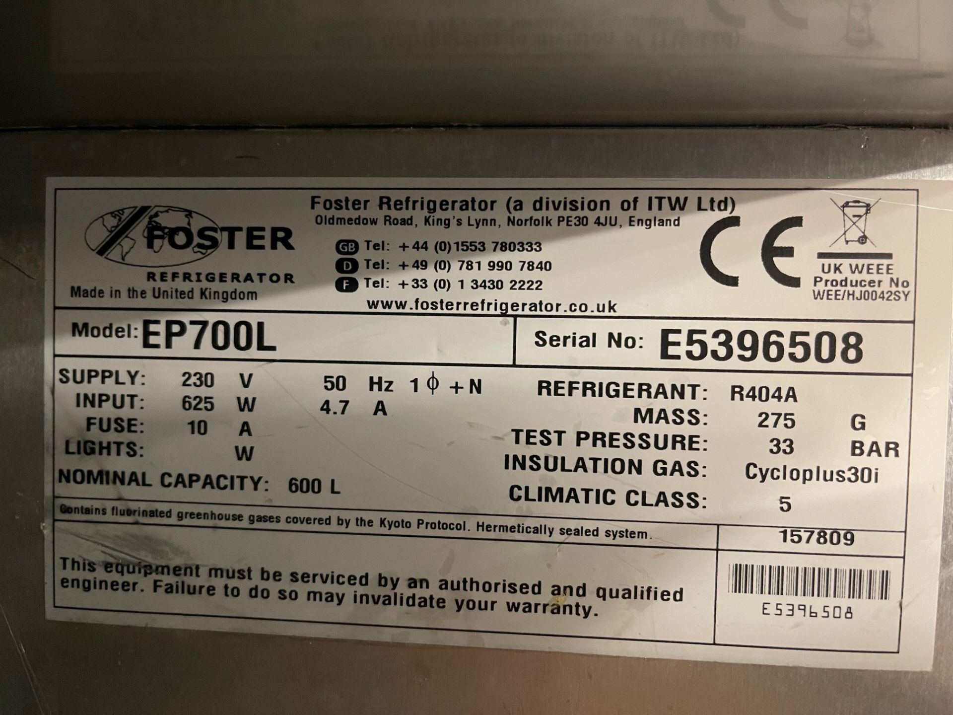 1 x Foster Ecp Pro G2 EP700L 600 Ltr Upright Freezer - 240v - CL229 - Ref: UNK002 - NO VAT ON THE HA - Image 2 of 5