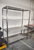 1 x Stainless Steel Commercial Kitchen 3 Tier Shelf Unit - Dimensions: H188 x W140 x D60 cms -