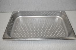 10 x Stainless Steel Perforated Gastronorm Trays - Dimensions: L53 x W33 x D6cm - Recently Removed