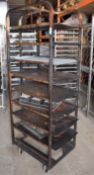 1 x Bakers Mobile Tray Rack With Approx 8 x Perforated Baking Trays - Stainless Steel With Castors -