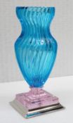 1 x BALDI 'Home Jewels' Italian Hand-crafted Artisan 'Joy' Small Vase In Bright Blue & Pink Crystal,