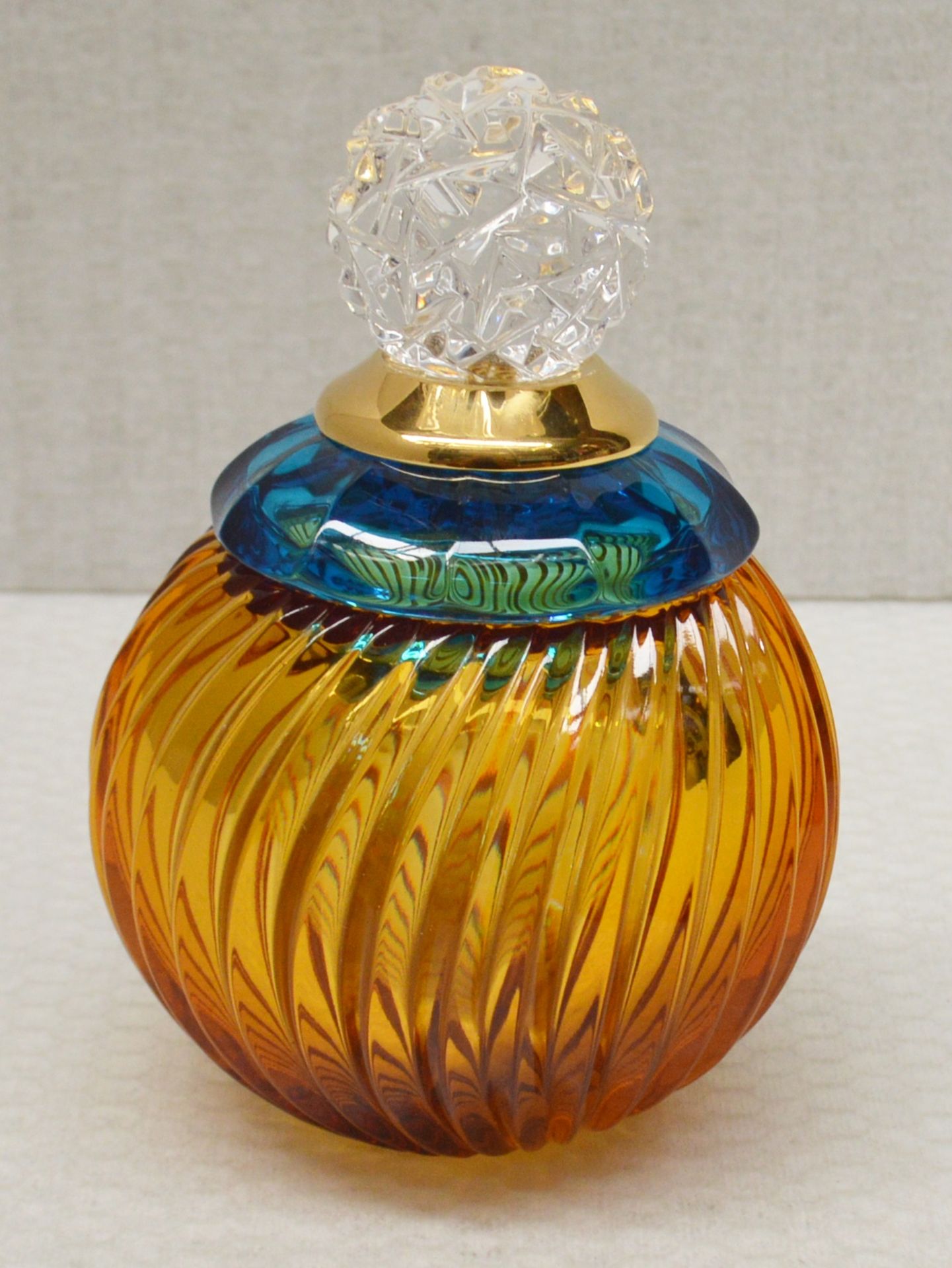1 x BALDI 'Home Jewels' Italian Hand-crafted Artisan Small Coccinella Jar In Blue And Orange Crystal