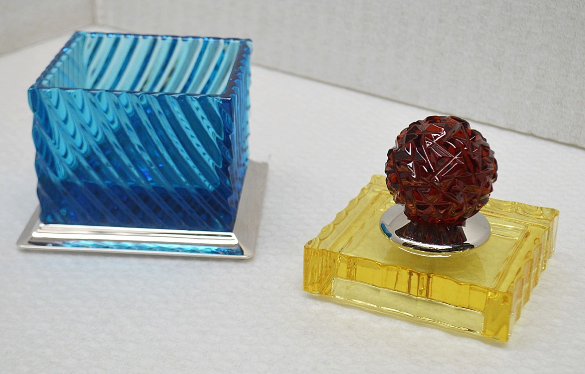 1 x BALDI 'Home Jewels' Italian Hand-crafted Artisan Crystal Box In Blue & Yellow, With A - Image 2 of 5