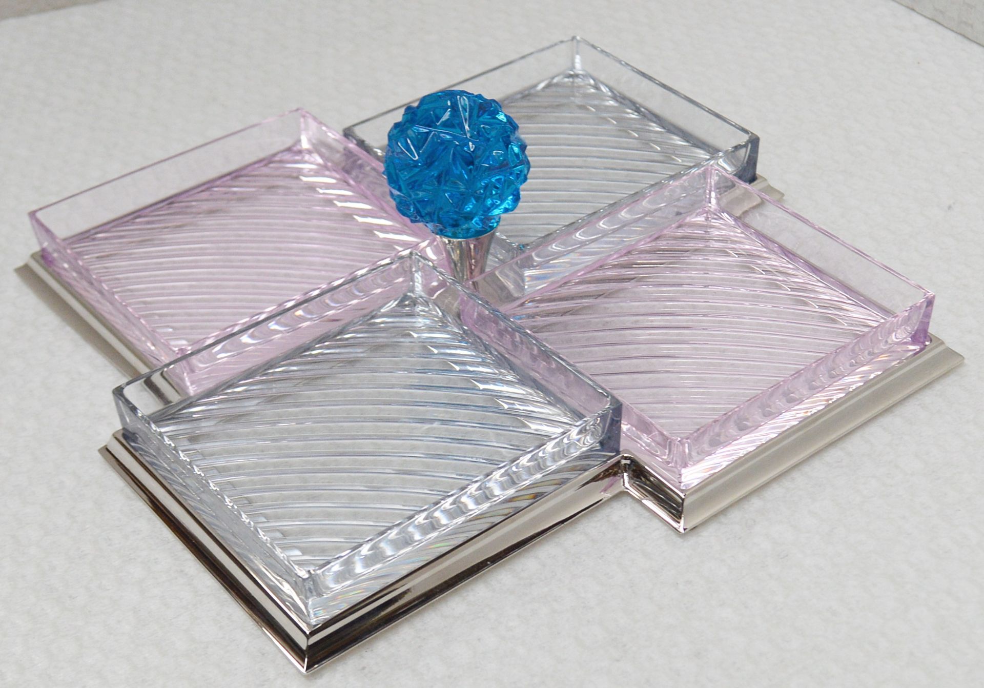 1 x BALDI 'Home Jewels' Italian Hand-crafted Artisan Glass 4-Dish Serving Trays In Smoke And Pink - Image 2 of 3