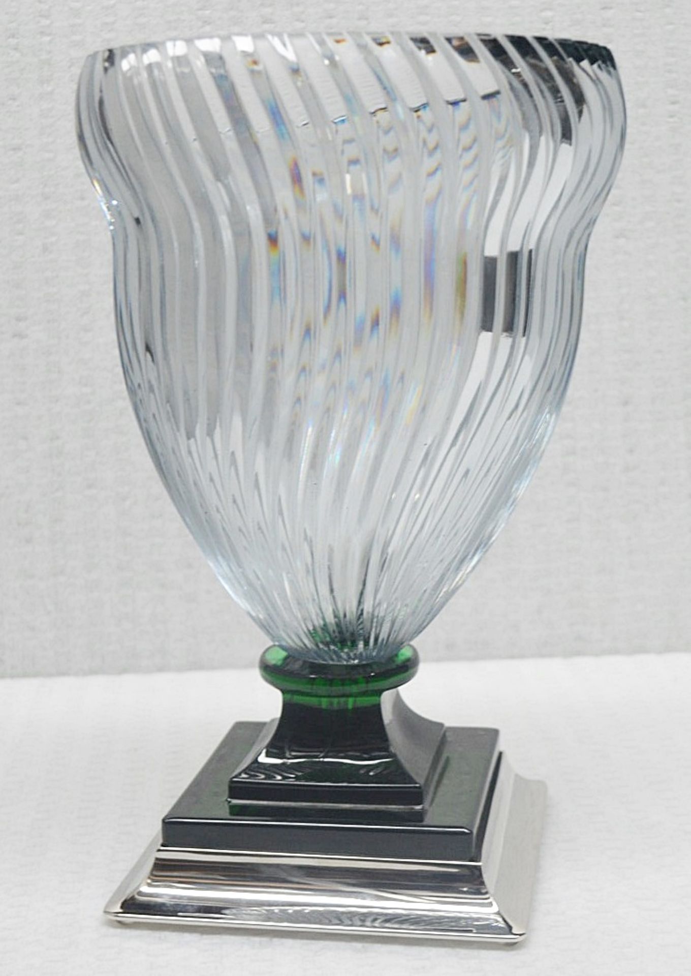 1 x BALDI 'Home Jewels' Italian Hand-crafted Artisan GHIAHDA VASE In A Green & Clear Crystal With