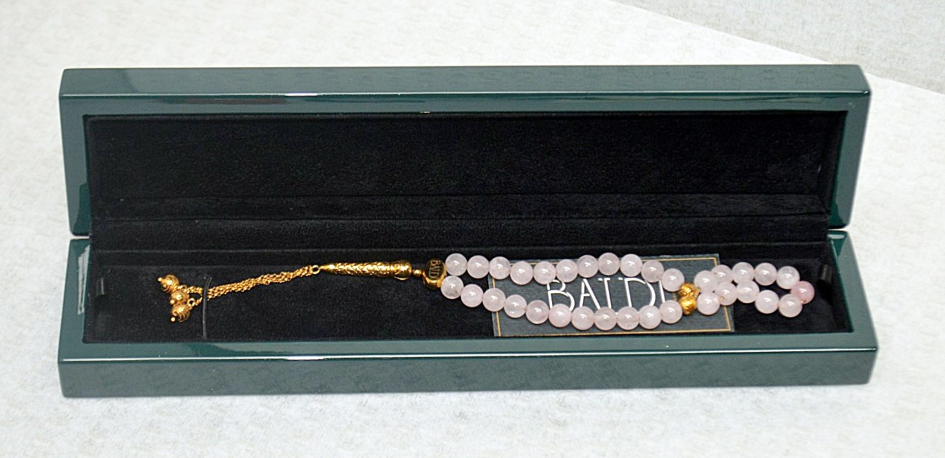 1 x BALDI 'Home Jewels' Italian Hand-crafted Artisan MISBAHA Prayer Beads In Pink Quartz And Gold