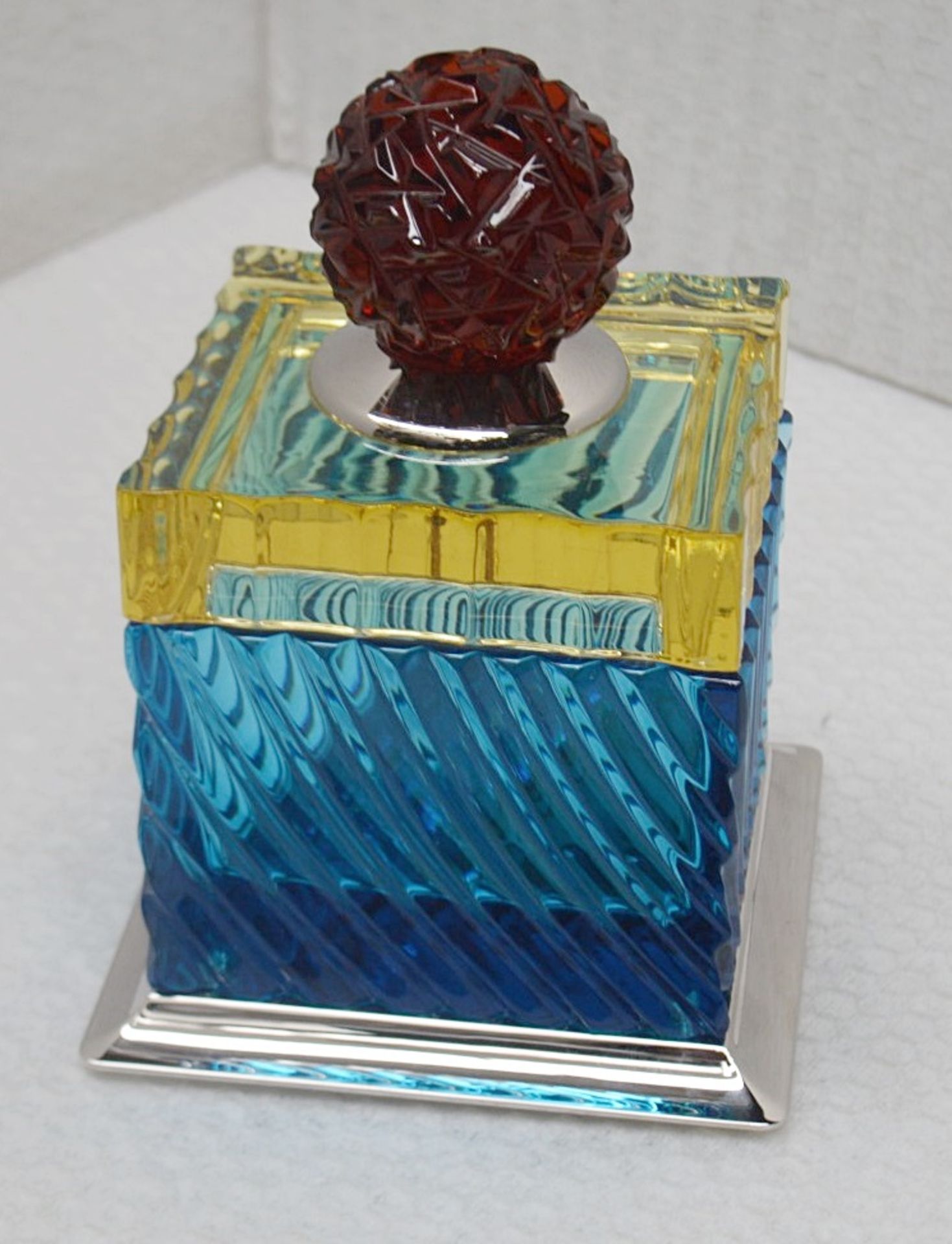1 x BALDI 'Home Jewels' Italian Hand-crafted Artisan Crystal Box In Blue & Yellow, With A