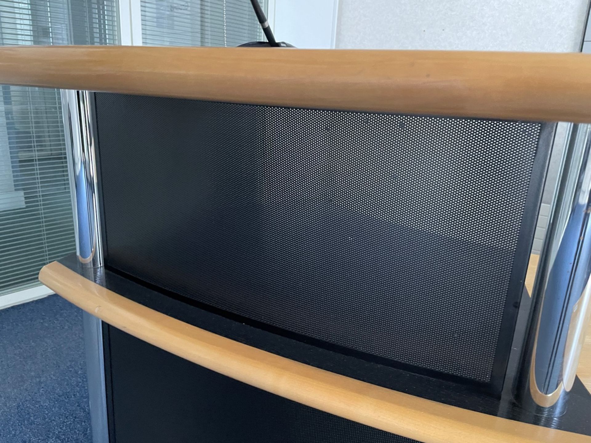 1 x Curved Wood Topped Reception Desk - Strainless Steel &amp; Smoked Glass Construction - Ref: ED15 - Image 11 of 11