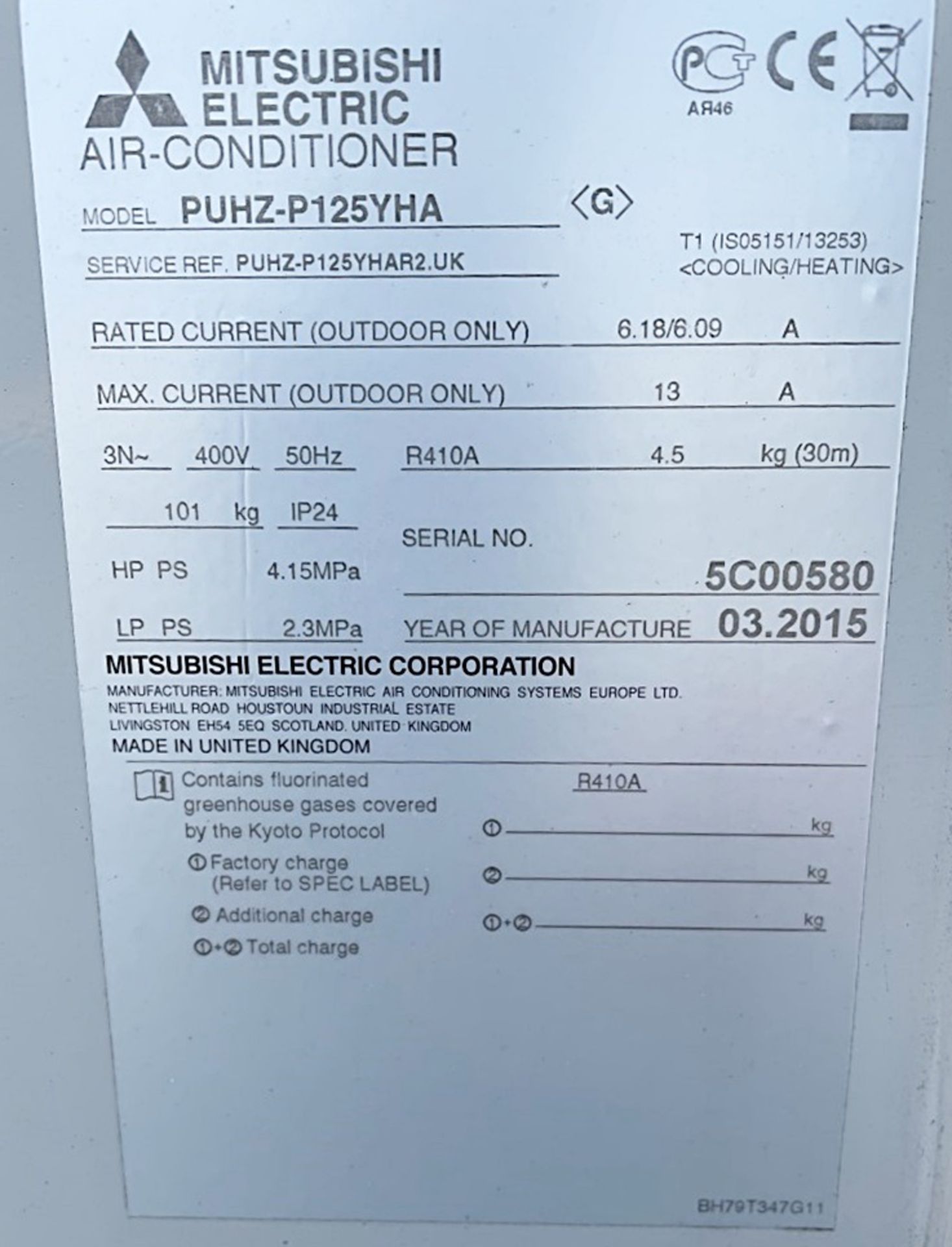 1 x MITSUBISH Air Conditioner Split Type Outdoor Unit (Model: puhz-p125yha) - Ref: ED226 - To Be - Image 3 of 3