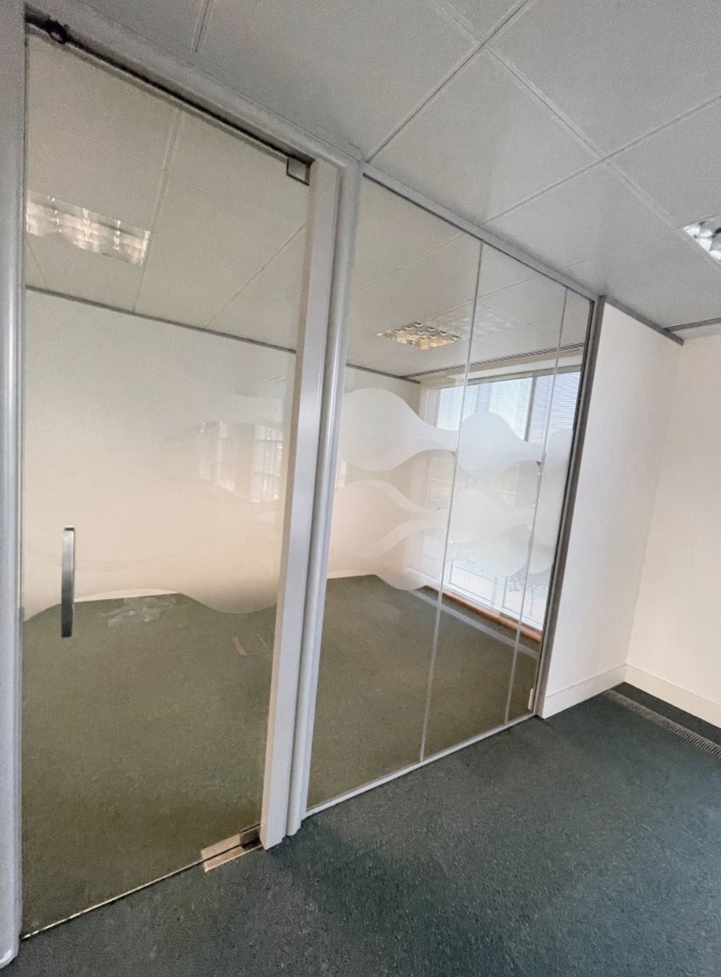 3 x Glass Room Partion Panels - Covers An Area Of 273cm Across - Ref: ED192/Watt - To Be Removed