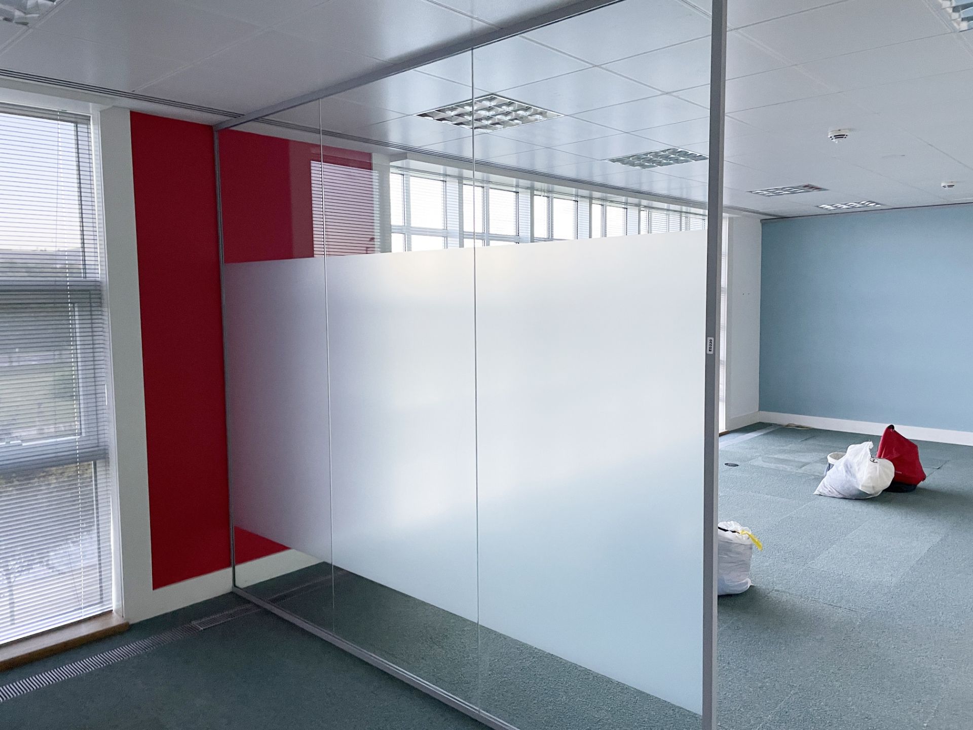 3 x Glass Partiton Panels With Frosted Midsections - Currently Covering An Area Of 3 Metres Across