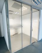 4 x Glass Office Cube Divider Panels - Inc. 2 x Glass Panels and Door - Currently Covering 237cm