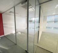 4 x Glass Partions, Plus 1 x Glass Door - Dimensions: 365 x 80 x H270cm - Ref: ED214 - To Be Removed