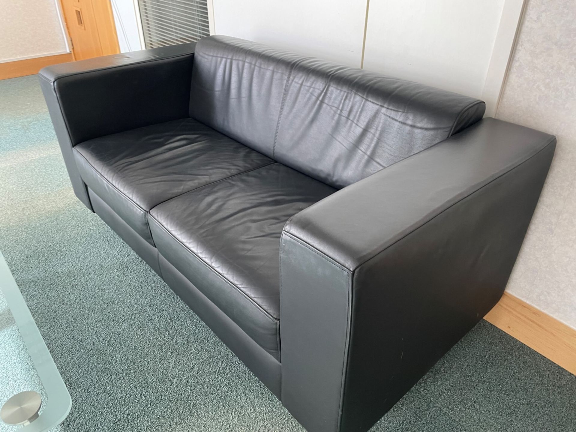 1 x Black 2-Seater Sofa With Glass Table - Dimensions: Sofa W160 x D80 x H73cm / Table W120 x D60 x - Image 4 of 5