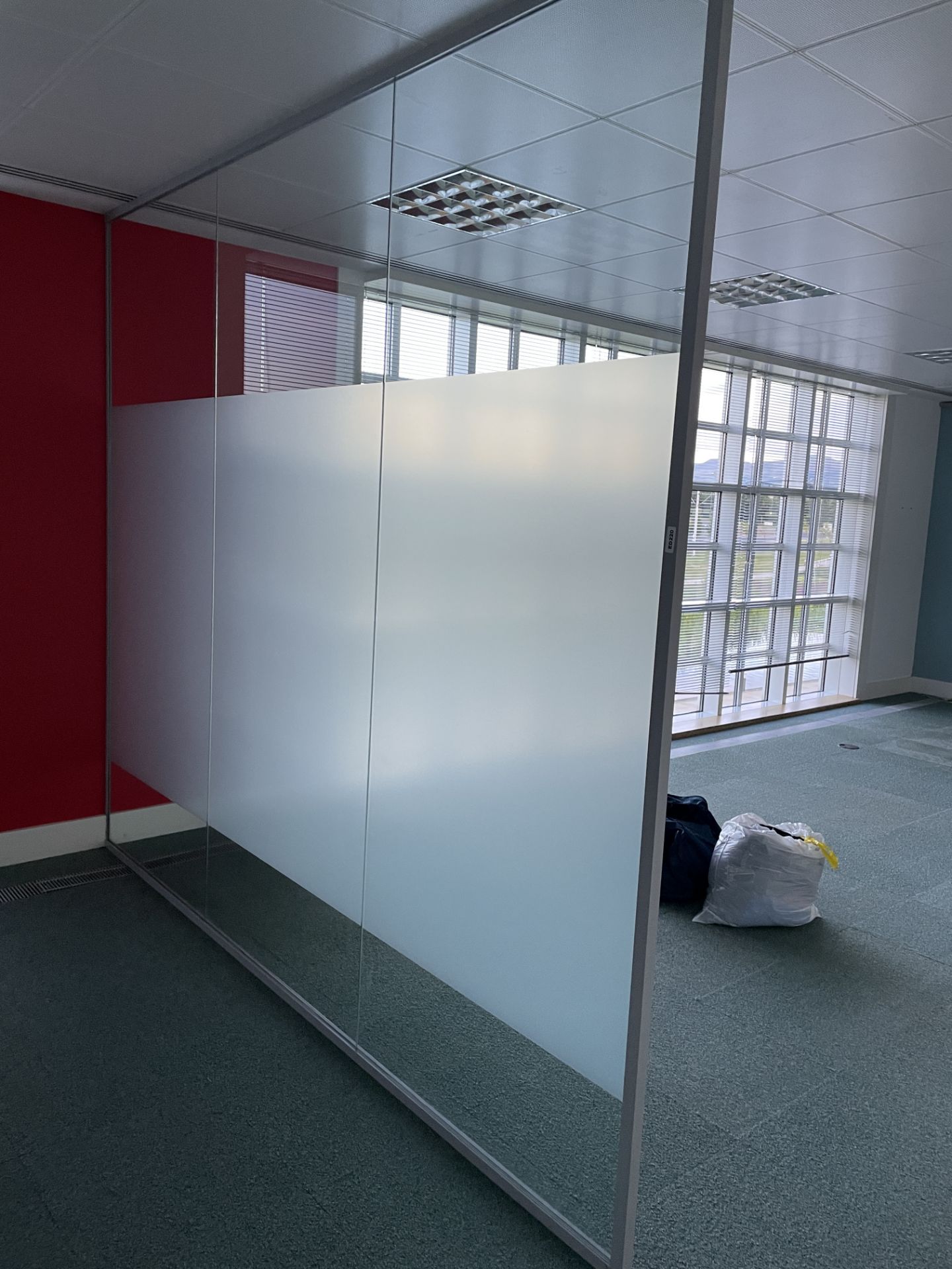 3 x Glass Partiton Panels With Frosted Midsections - Currently Covering An Area Of 3 Metres Across - Image 2 of 3