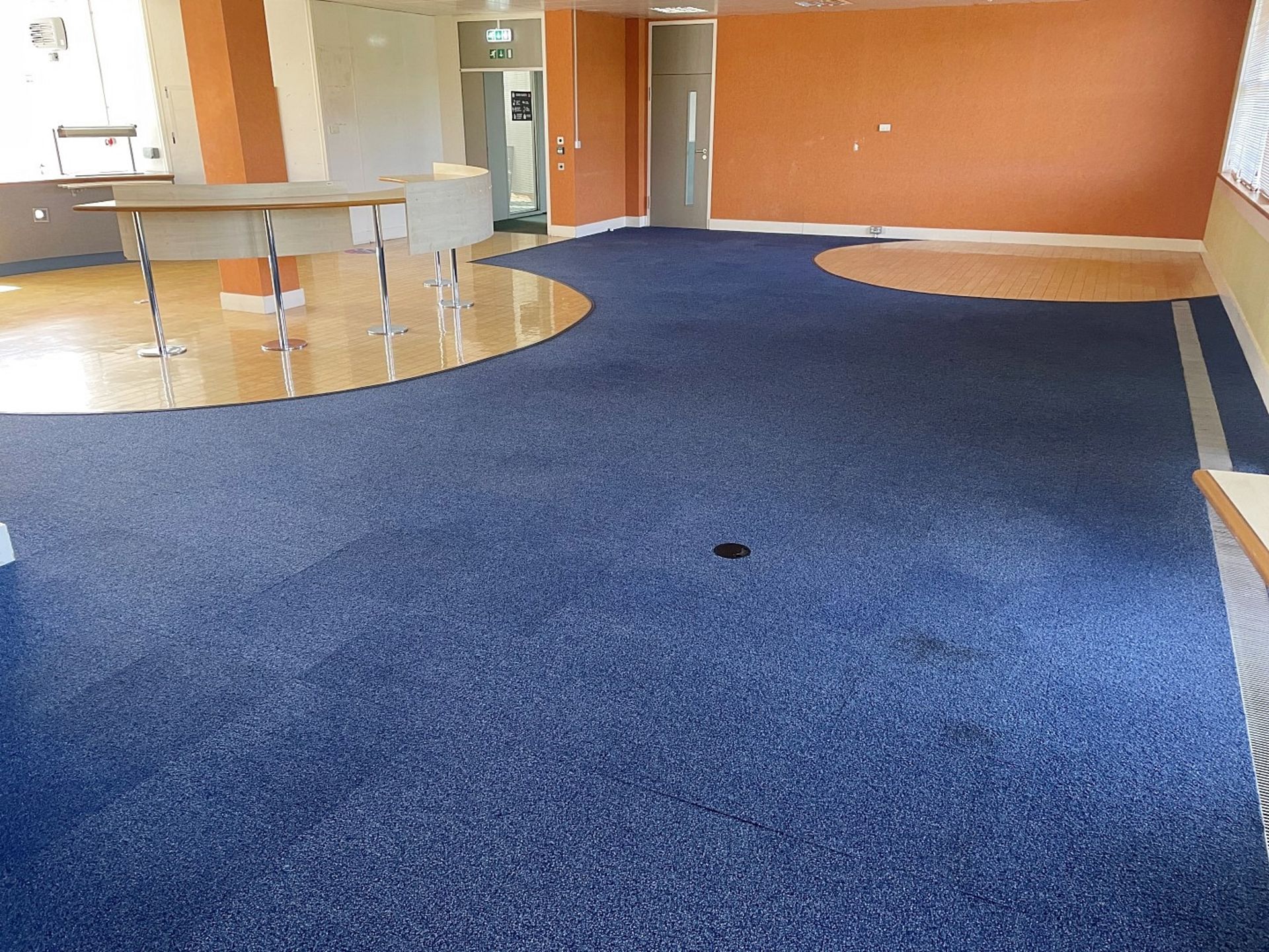 Large Quantity Of Carpet Tiles In Blue - Supplied As Area Shown - Ref: ED160B - To Be Removed From A