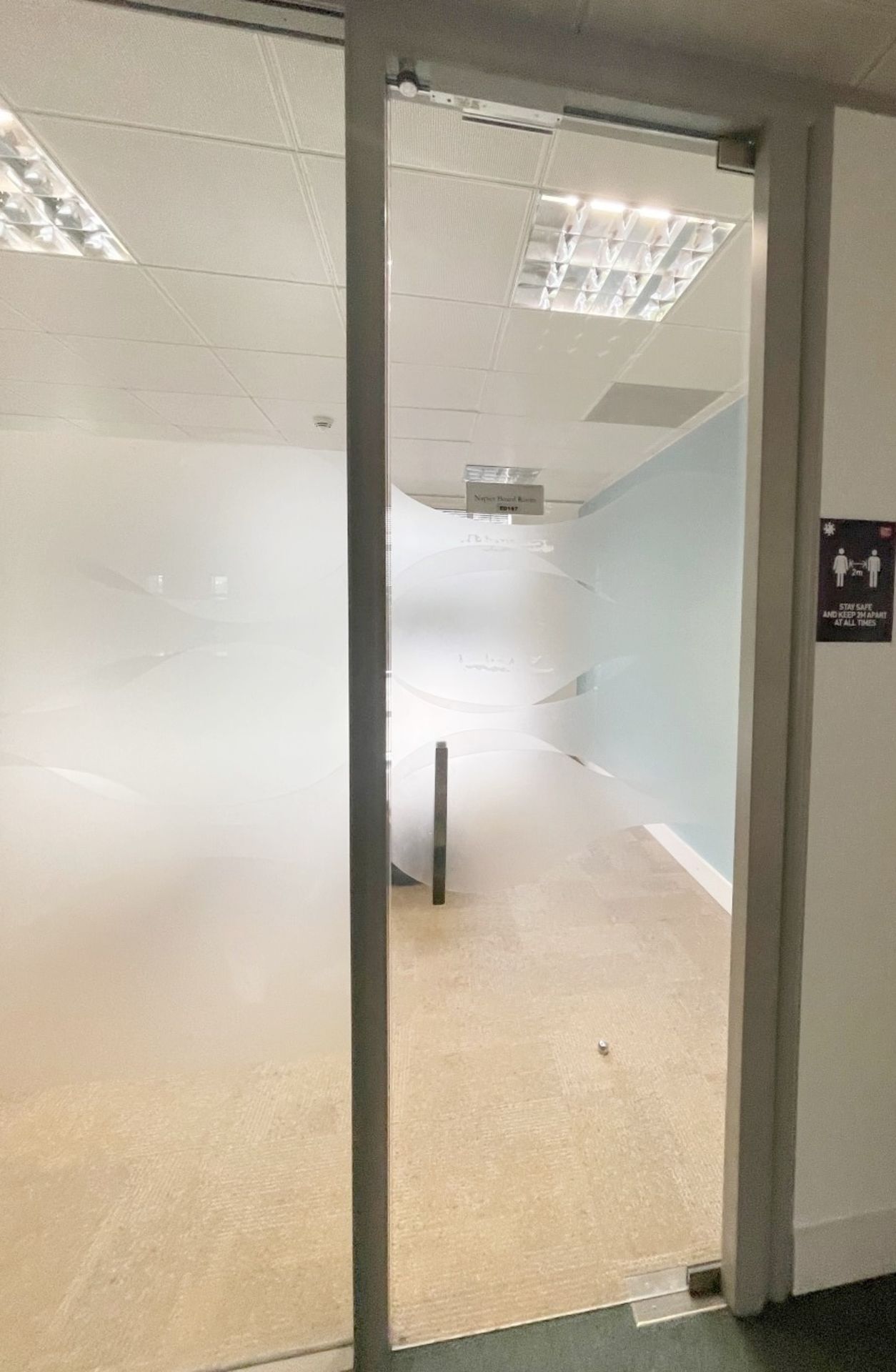 3 x Glass Office Partition Panels, And 1 x Glass Door With Release Button - Currently Covers An Area - Image 4 of 7