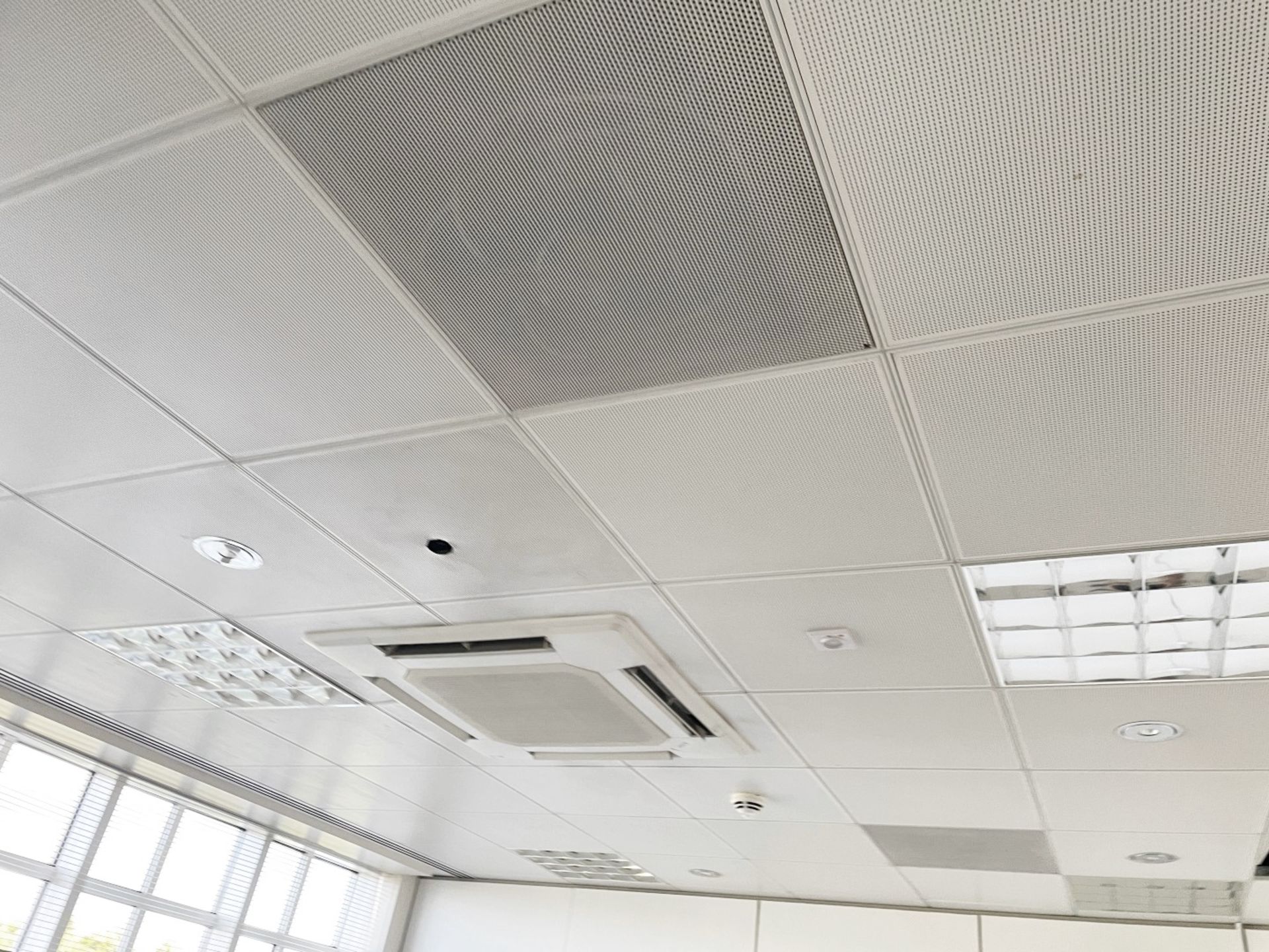 Approximately 65 x Metal Ceiling Tiles - Some With Lights - Each Tile Measures Around 59x59cm - Ref:
