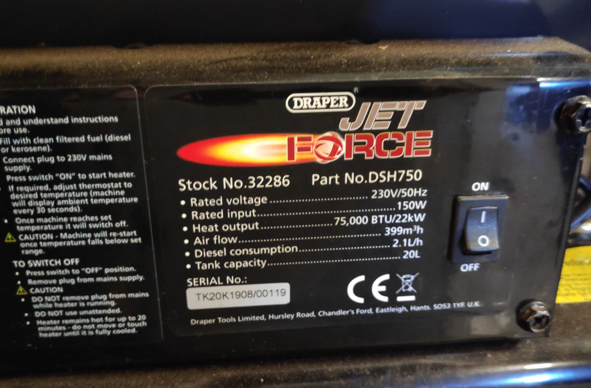 1 x Draper Jet Force DSH750 Diesel/Kerosene Space Heater - CL682 - Location: Bedford NN29 - Image 4 of 5