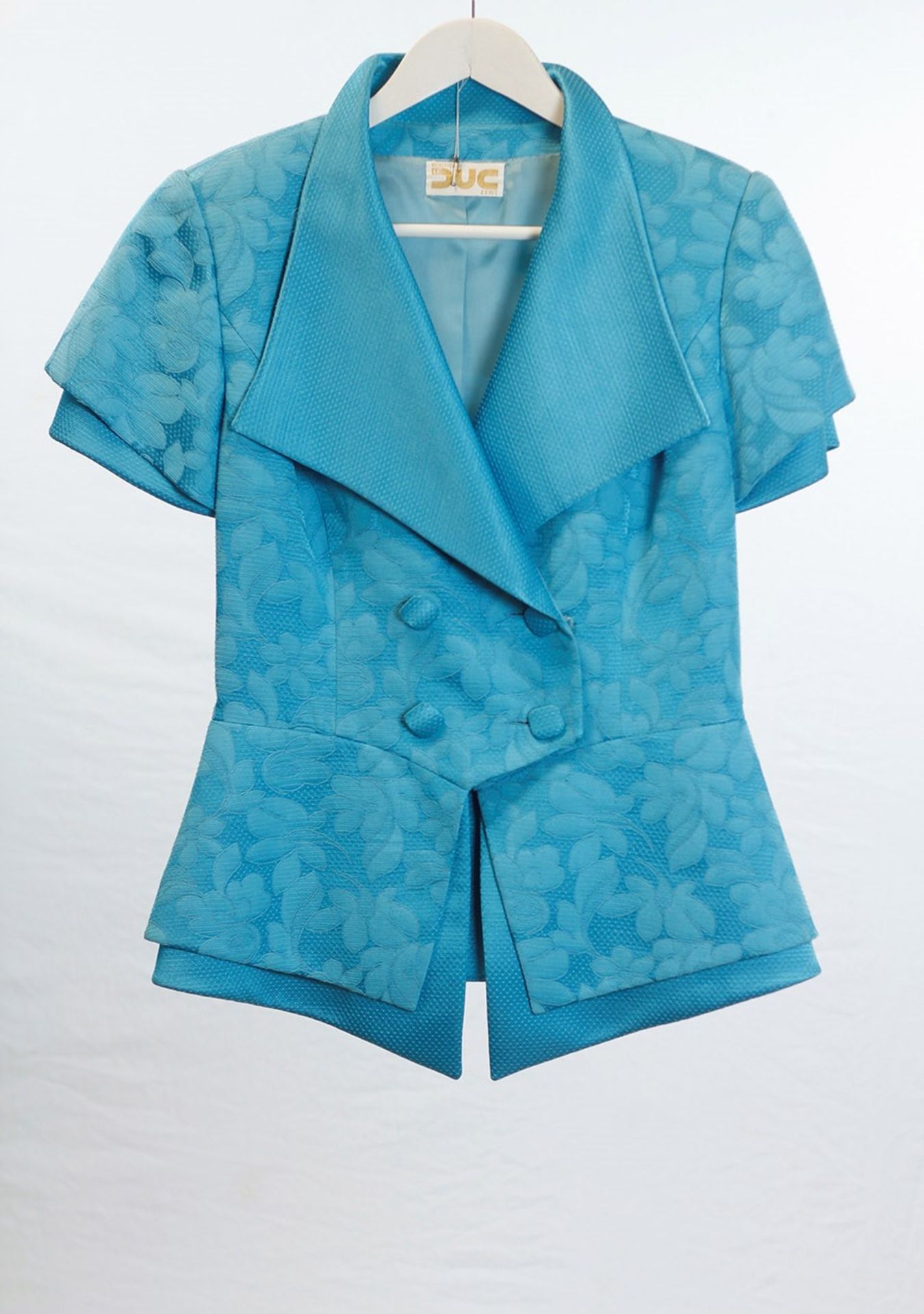 1 x Boutique Le Duc Blue Skirt Suit - Size: 12 - Material: 100% Cotton - From a High End Clothing