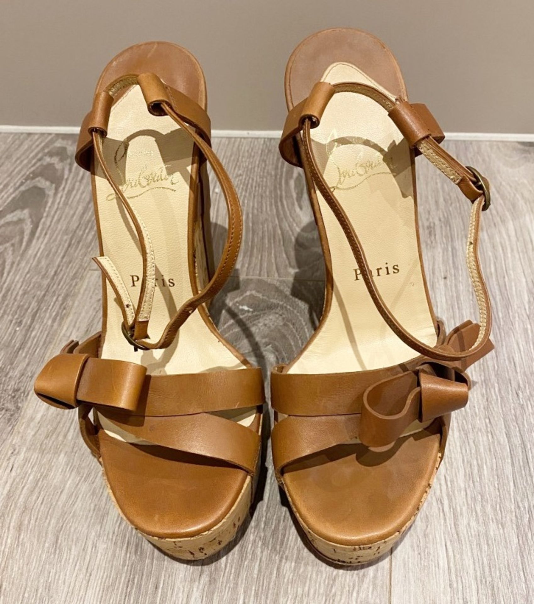 1 x Pair Of Genuine Christain Louboutin Sandal High Heel Shoes In Brown - Size: 37 - Preowned in Goo - Image 3 of 3