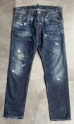 1 x Pair Of Men's Genuine Dsquared2 Designer Distressed-Style Jeans In Dark Blue - Size: UK32