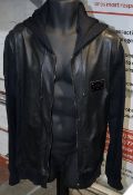 1 x Men's Genuine Dolce & Gabbana Zip Hoodie In Black/Navy With Lambs Leather To The Front
