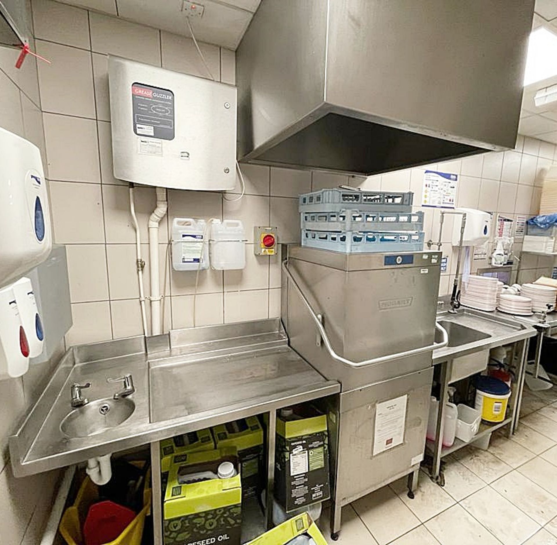 1 x HOBART Pass Through Dishwasher Wash Station With Pre-Rinse Spray Sink Unit and Drying Bench - Image 10 of 12