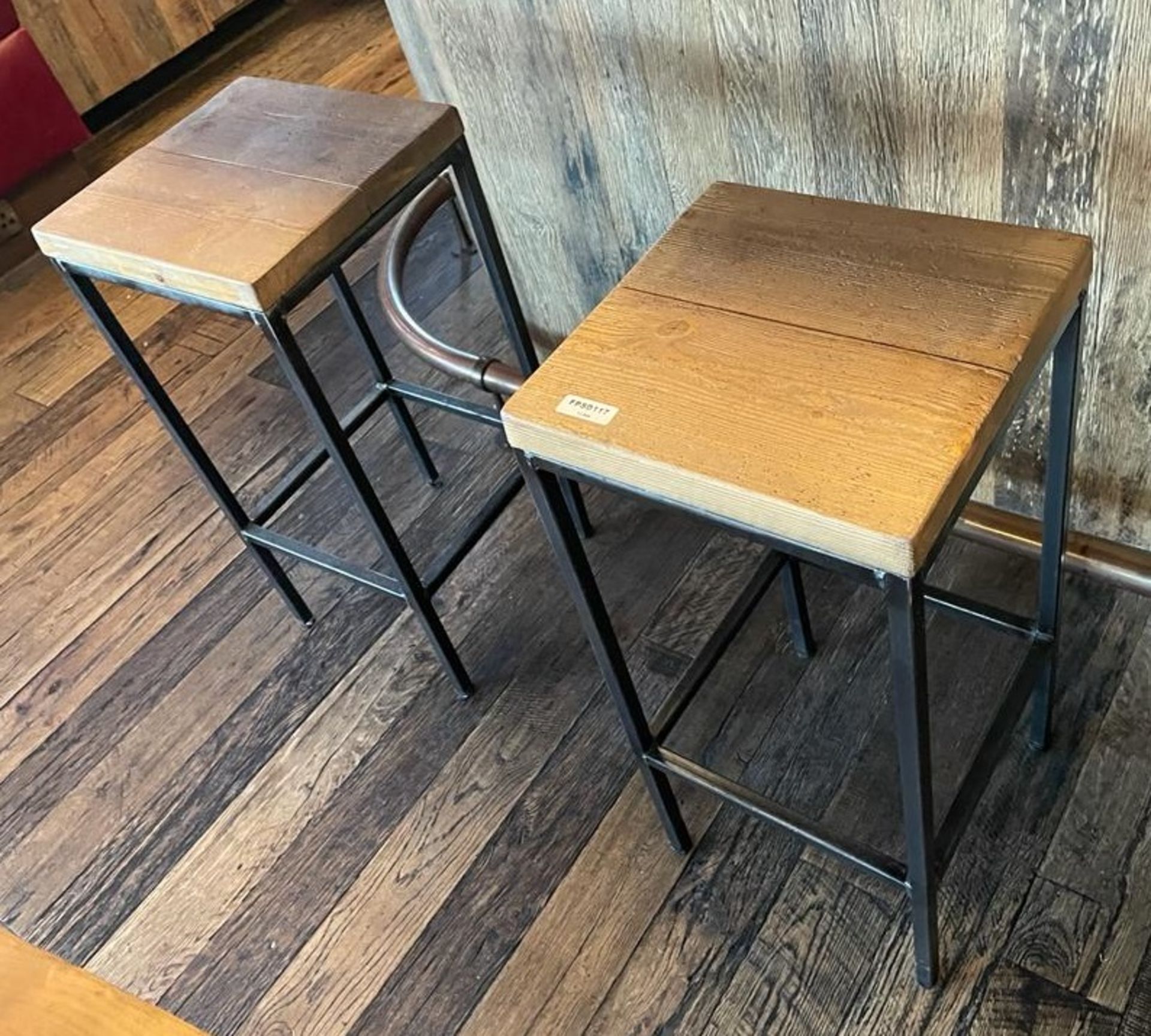 A Pair Of Wooden Topped Bar Stools - Ref: FPSD117 - CL686 - Location: Altrincham WA14This lot has