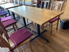 2 x Restaurant Dining Tables With Solid Wood Tops and Metal Bases - Suitable For Six Persons -