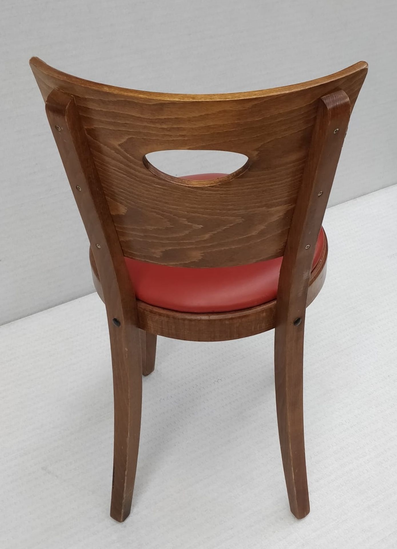 24 x Contemporary Restaurant Dining Chairs With Dark Wood Finish and Red Leather Seat Pads - - Image 4 of 6
